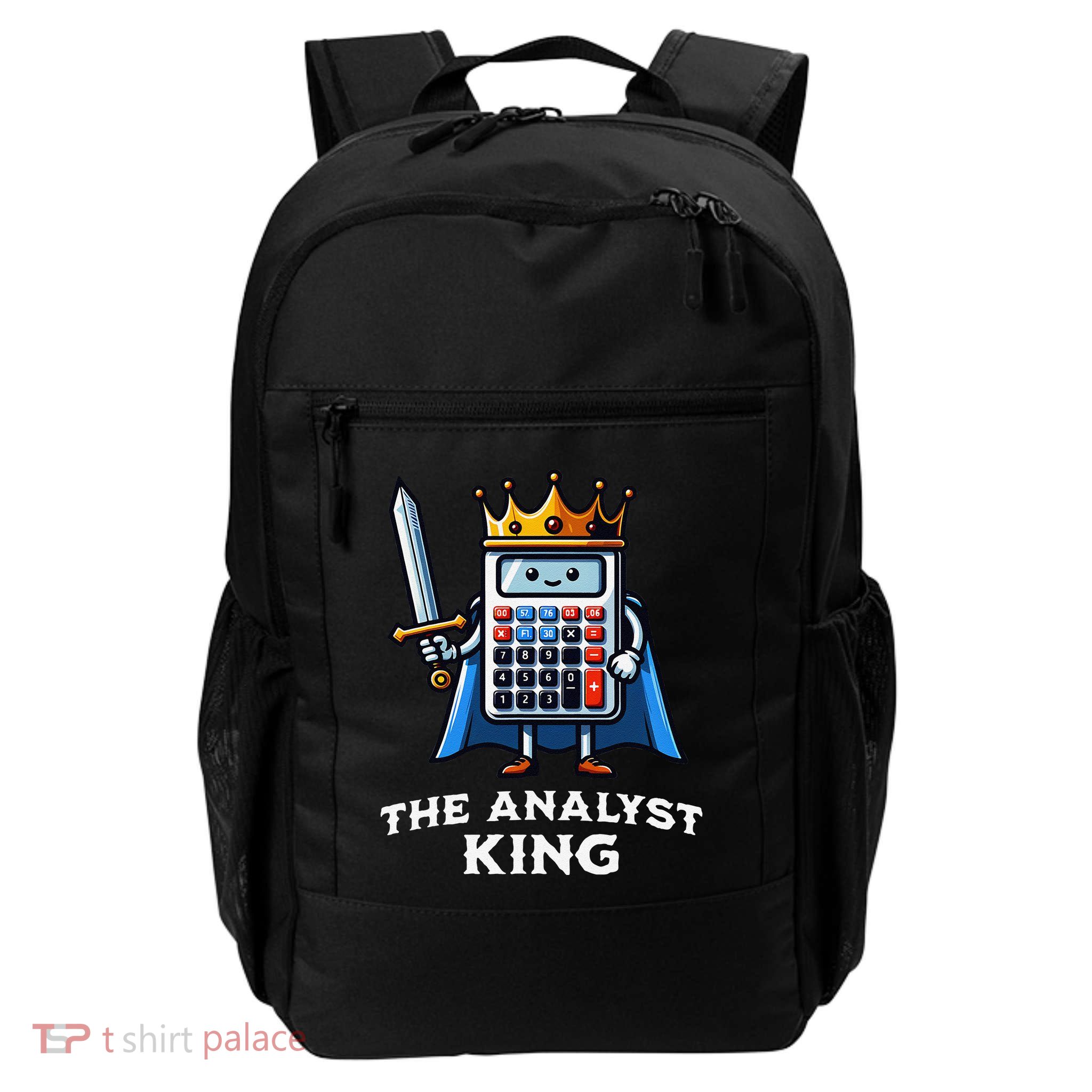 Data Financial Analyst King Funny Illustration Calculator Daily Commute Backpack