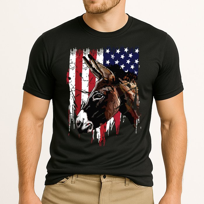 Donkey Farmer American Flag USA Donkey Cooling Performance Crew T-Shirt