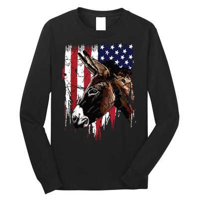 Donkey Farmer American Flag USA Donkey Long Sleeve Shirt