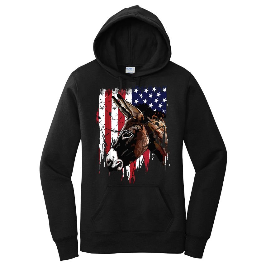 Donkey Farmer American Flag USA Donkey Women's Pullover Hoodie