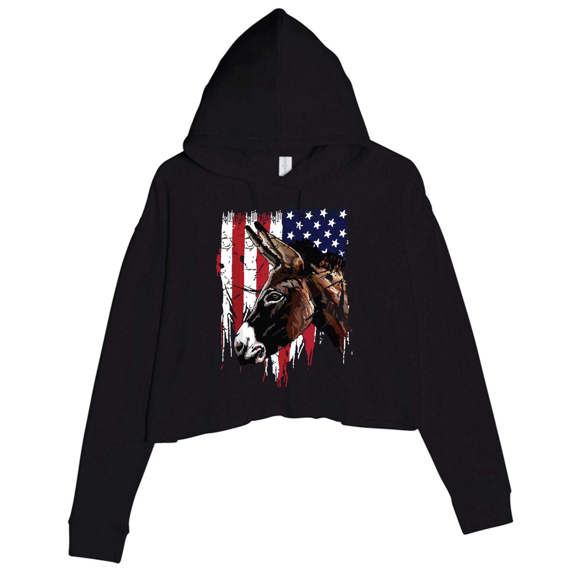 Donkey Farmer American Flag USA Donkey Crop Fleece Hoodie