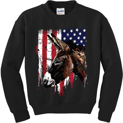Donkey Farmer American Flag USA Donkey Kids Sweatshirt
