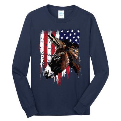 Donkey Farmer American Flag USA Donkey Tall Long Sleeve T-Shirt