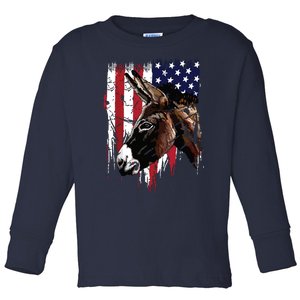 Donkey Farmer American Flag USA Donkey Toddler Long Sleeve Shirt