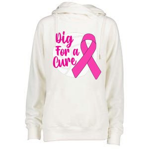 Dig For A Cure Breast Cancer Awareness Volleyball Pink Out Womens Funnel Neck Pullover Hood