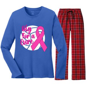 Dig For A Cure Breast Cancer Awareness Volleyball Pink Out Women's Long Sleeve Flannel Pajama Set 