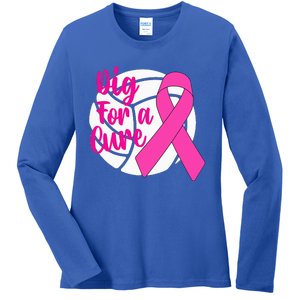 Dig For A Cure Breast Cancer Awareness Volleyball Pink Out Ladies Long Sleeve Shirt