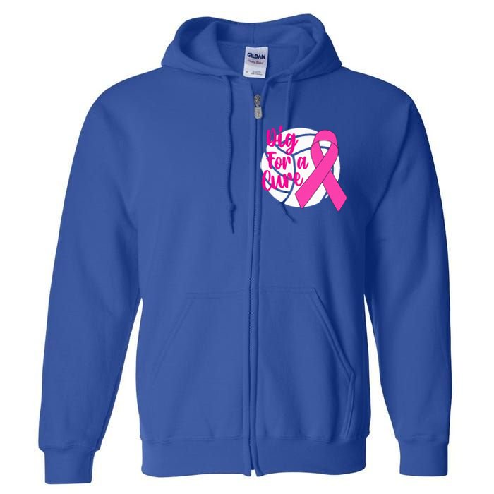 Dig For A Cure Breast Cancer Awareness Volleyball Pink Out Full Zip Hoodie