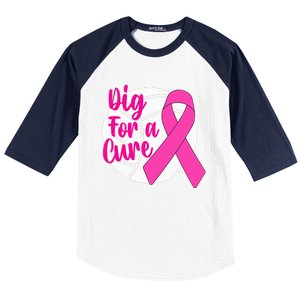 Dig For A Cure Breast Cancer Awareness Volleyball Pink Out Baseball Sleeve Shirt