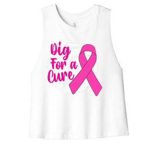 Dig For A Cure Breast Cancer Awareness Volleyball Pink Out Women's Racerback Cropped Tank