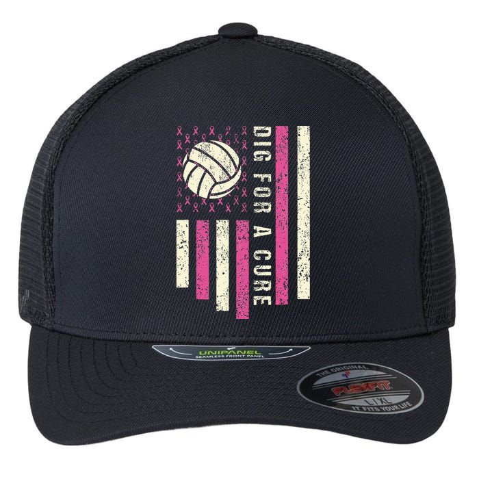 Dig For A Cure Breast Volleyball Flexfit Unipanel Trucker Cap