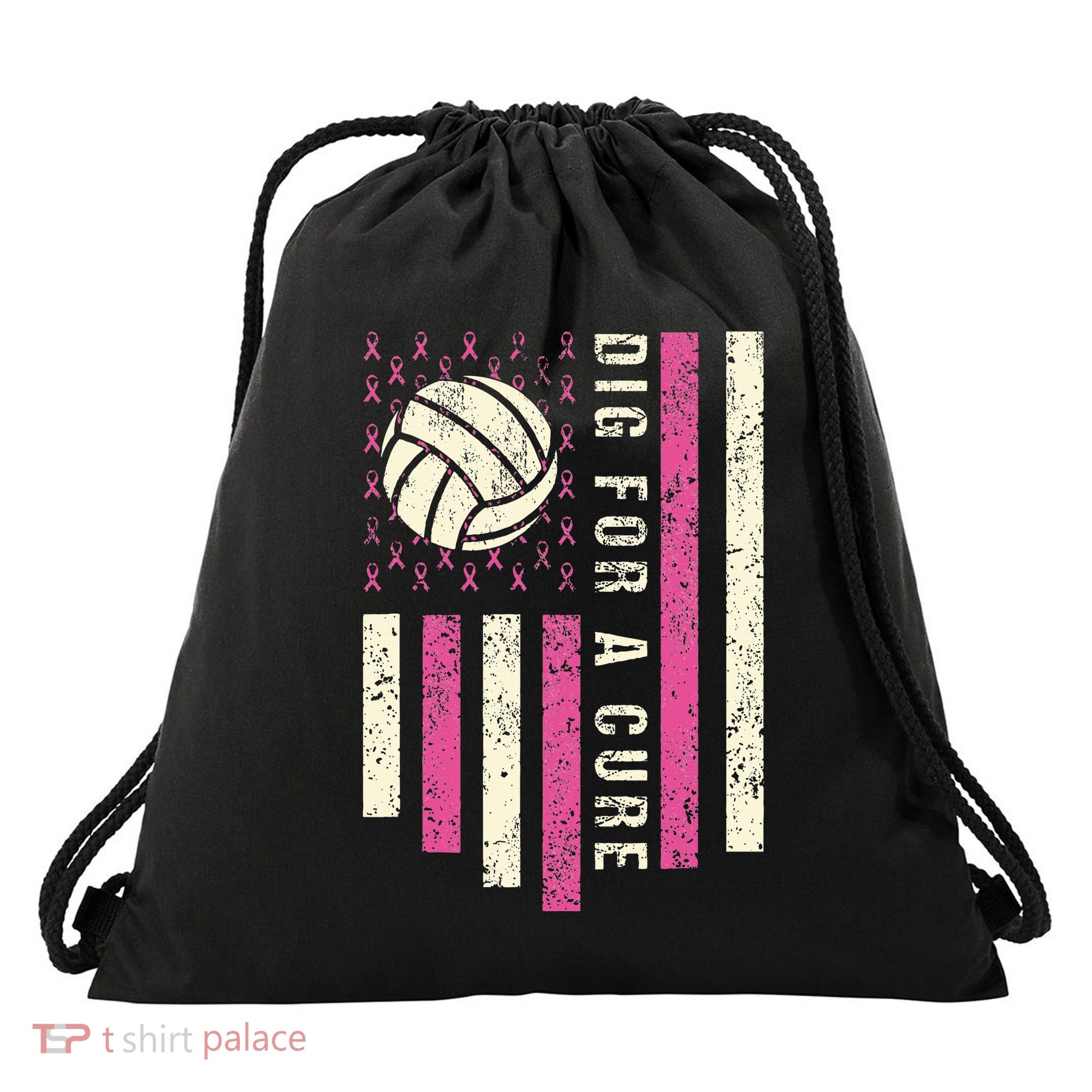 Dig For A Cure Breast Volleyball Drawstring Bag