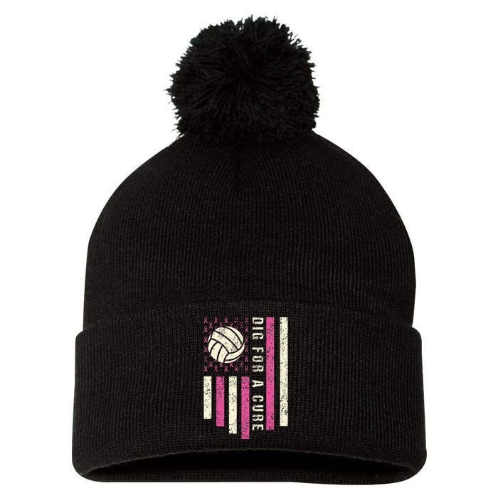 Dig For A Cure Breast Volleyball Pom Pom 12in Knit Beanie