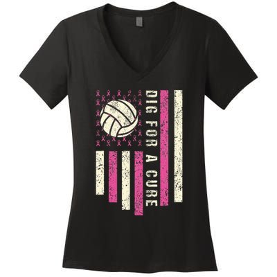 Dig For A Cure Breast Volleyball Women's V-Neck T-Shirt