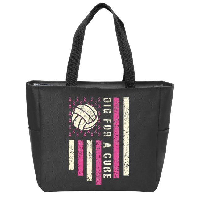 Dig For A Cure Breast Volleyball Zip Tote Bag