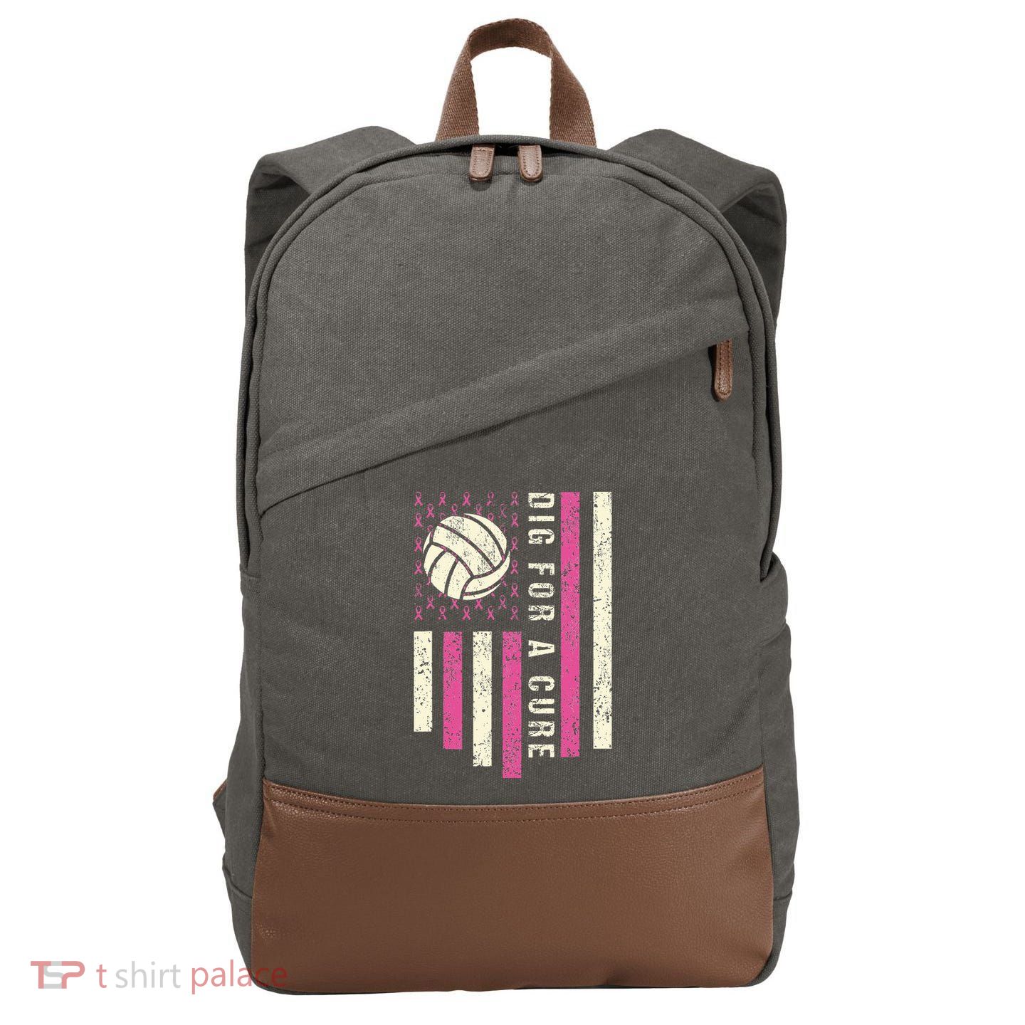 Dig For A Cure Breast Volleyball Cotton Canvas Backpack