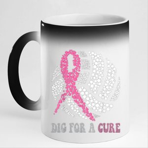 Dig For A Cure Breast Cancer Awareness Volleyball Pink Out 11oz Black Color Changing Mug