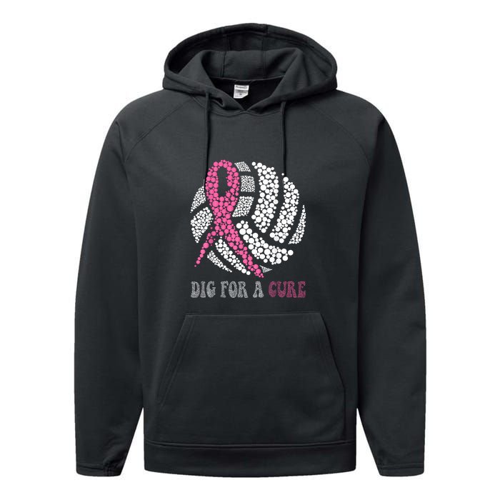 Dig For A Cure Breast Cancer Awareness Volleyball Pink Out Performance Fleece Hoodie