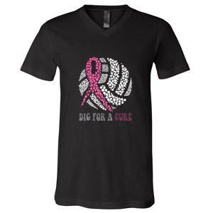 Dig For A Cure Breast Cancer Awareness Volleyball Pink Out V-Neck T-Shirt