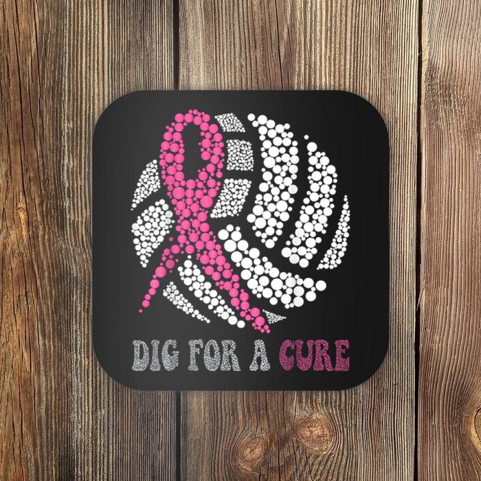 Dig For A Cure Breast Cancer Awareness Volleyball Pink Out Coaster