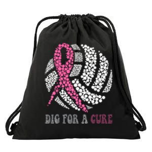 Dig For A Cure Breast Cancer Awareness Volleyball Pink Out Drawstring Bag