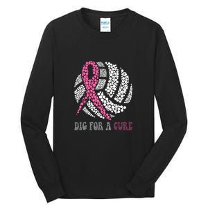 Dig For A Cure Breast Cancer Awareness Volleyball Pink Out Tall Long Sleeve T-Shirt