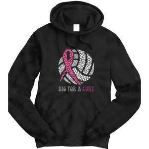 Dig For A Cure Breast Cancer Awareness Volleyball Pink Out Tie Dye Hoodie