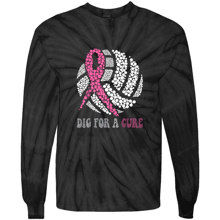 Dig For A Cure Breast Cancer Awareness Volleyball Pink Out Tie-Dye Long Sleeve Shirt