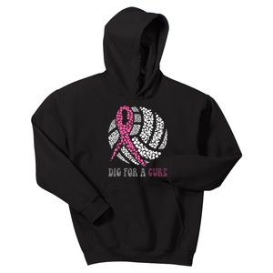 Dig For A Cure Breast Cancer Awareness Volleyball Pink Out Kids Hoodie