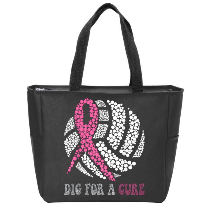 Dig For A Cure Breast Cancer Awareness Volleyball Pink Out Zip Tote Bag