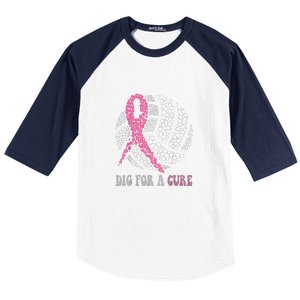 Dig For A Cure Breast Cancer Awareness Volleyball Pink Out Baseball Sleeve Shirt