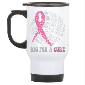 Dig For A Cure Breast Cancer Awareness Volleyball Pink Out Stainless Steel Travel Mug