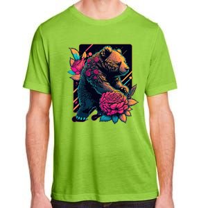 Design Featuring A Bear In Vibrant Neon Colors With A Retro Aesthetic Adult ChromaSoft Performance T-Shirt