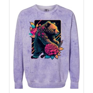 Design Featuring A Bear In Vibrant Neon Colors With A Retro Aesthetic Colorblast Crewneck Sweatshirt