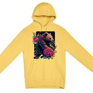 Design Featuring A Bear In Vibrant Neon Colors With A Retro Aesthetic Premium Pullover Hoodie