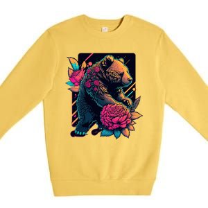 Design Featuring A Bear In Vibrant Neon Colors With A Retro Aesthetic Premium Crewneck Sweatshirt