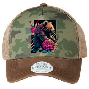 Design Featuring A Bear In Vibrant Neon Colors With A Retro Aesthetic Legacy Tie Dye Trucker Hat