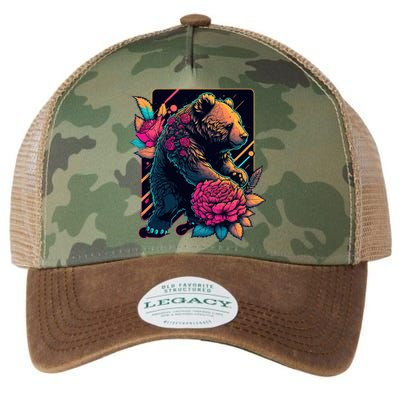 Design Featuring A Bear In Vibrant Neon Colors With A Retro Aesthetic Legacy Tie Dye Trucker Hat