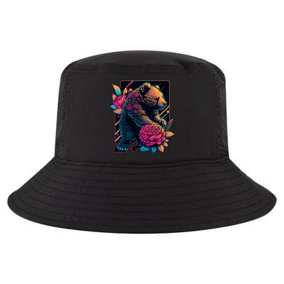 Design Featuring A Bear In Vibrant Neon Colors With A Retro Aesthetic Cool Comfort Performance Bucket Hat