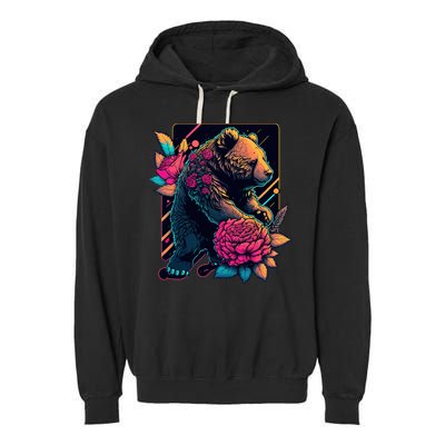 Design Featuring A Bear In Vibrant Neon Colors With A Retro Aesthetic Garment-Dyed Fleece Hoodie