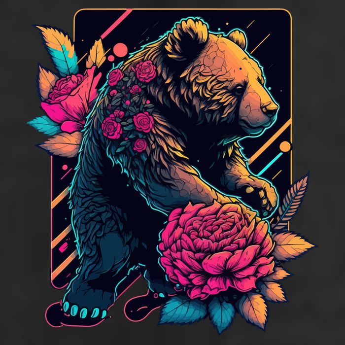 Design Featuring A Bear In Vibrant Neon Colors With A Retro Aesthetic Garment-Dyed Heavyweight T-Shirt