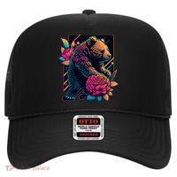 Design Featuring A Bear In Vibrant Neon Colors With A Retro Aesthetic High Crown Mesh Back Trucker Hat