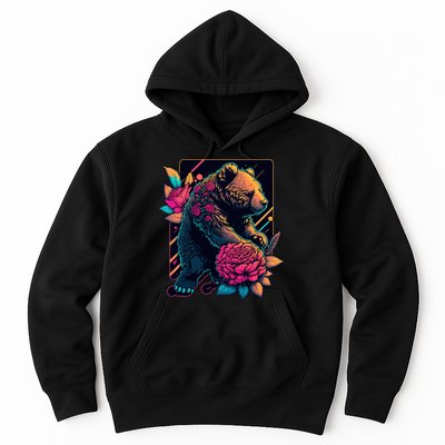 Design Featuring A Bear In Vibrant Neon Colors With A Retro Aesthetic Hoodie
