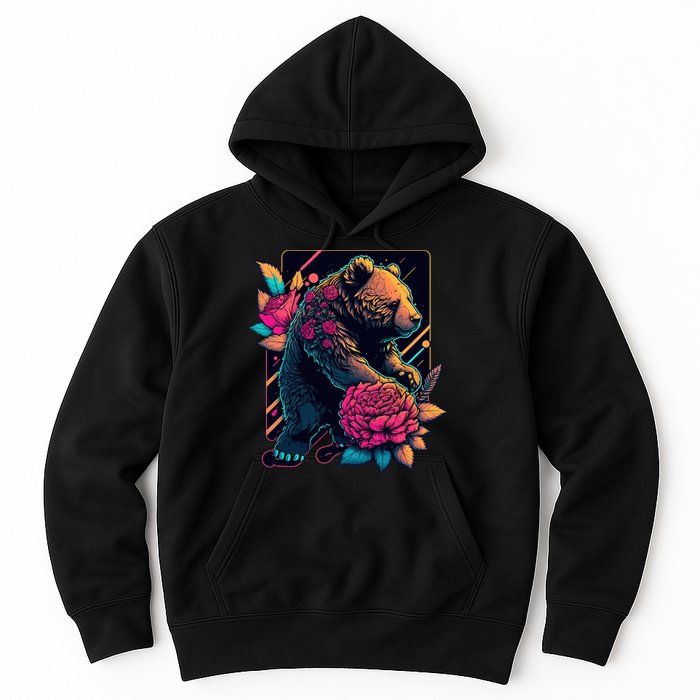 Design Featuring A Bear In Vibrant Neon Colors With A Retro Aesthetic Hoodie