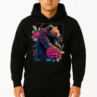 Design Featuring A Bear In Vibrant Neon Colors With A Retro Aesthetic Hoodie