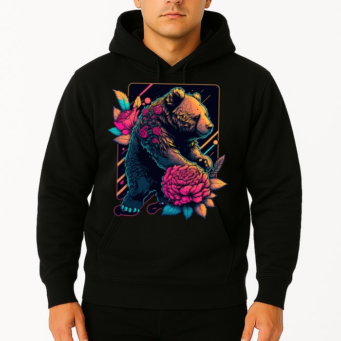 Design Featuring A Bear In Vibrant Neon Colors With A Retro Aesthetic Hoodie