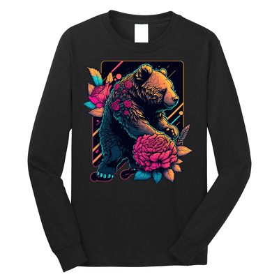 Design Featuring A Bear In Vibrant Neon Colors With A Retro Aesthetic Long Sleeve Shirt