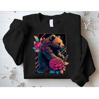 Design Featuring A Bear In Vibrant Neon Colors With A Retro Aesthetic Sweatshirt