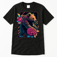 Design Featuring A Bear In Vibrant Neon Colors With A Retro Aesthetic Tall T-Shirt