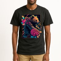 Design Featuring A Bear In Vibrant Neon Colors With A Retro Aesthetic Tall T-Shirt